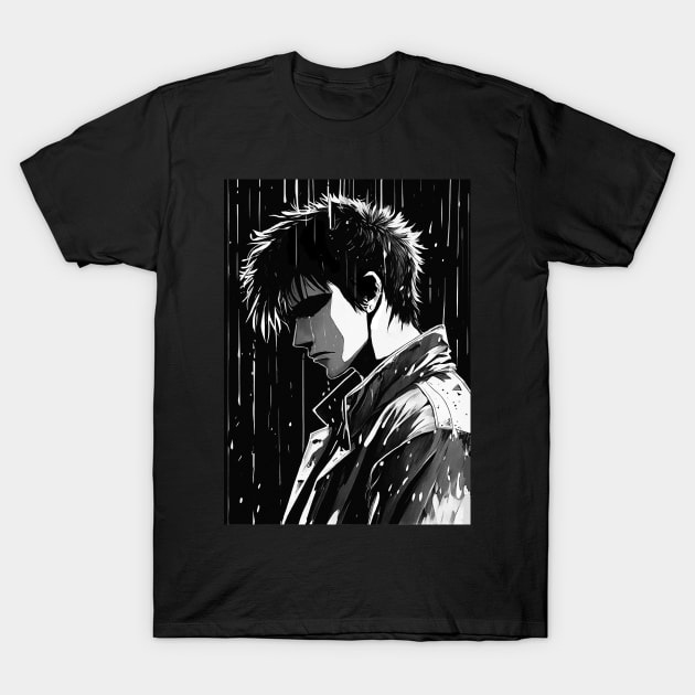 Sad manga man in the rain T-Shirt by GothicDesigns